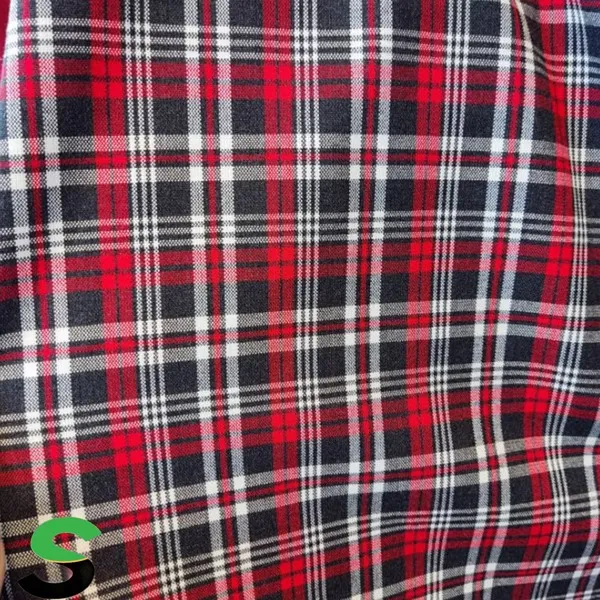 پارچه کشمیر چهارخونه طوسی قرمز