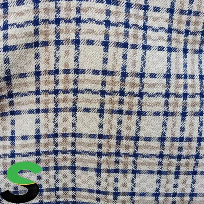 پارچه کشمیر چهارخونه رنگ کرمی